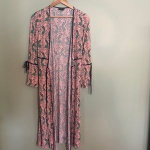 TOPSHOP Peacock printed wrap dress/ kimono